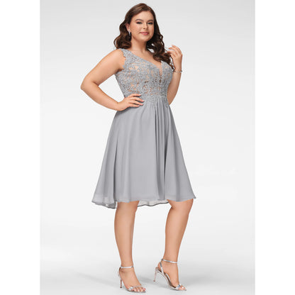 Elegant A-Line V-Neck Sleeveless Sparkly Flowy Grey Short Homecoming Dresses