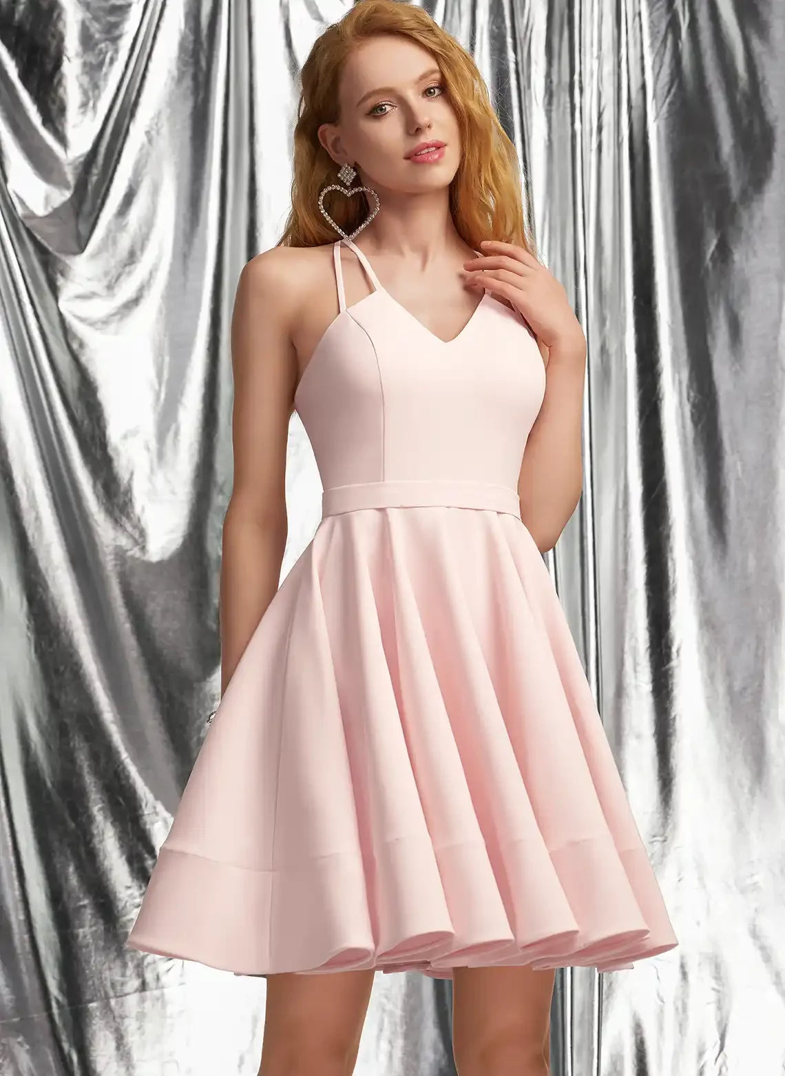 Elegant A-Line V-Neck Sleeveless Strappy Blush Short Homecoming Dress