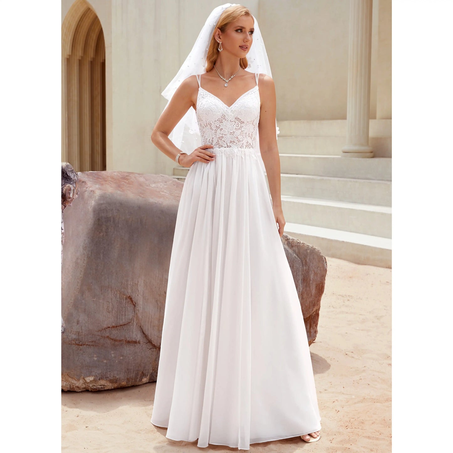 Elegant A-Line V-Neck Sleeveless White Floor-Length Wedding Dresses Bridal Gown