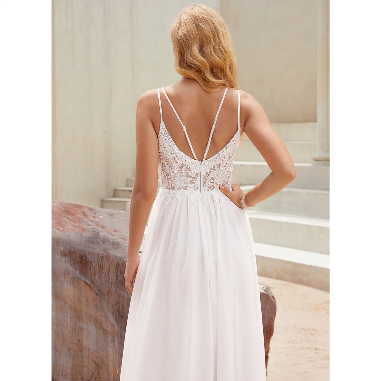 Elegant A-Line V-Neck Sleeveless White Floor-Length Wedding Dresses Bridal Gown
