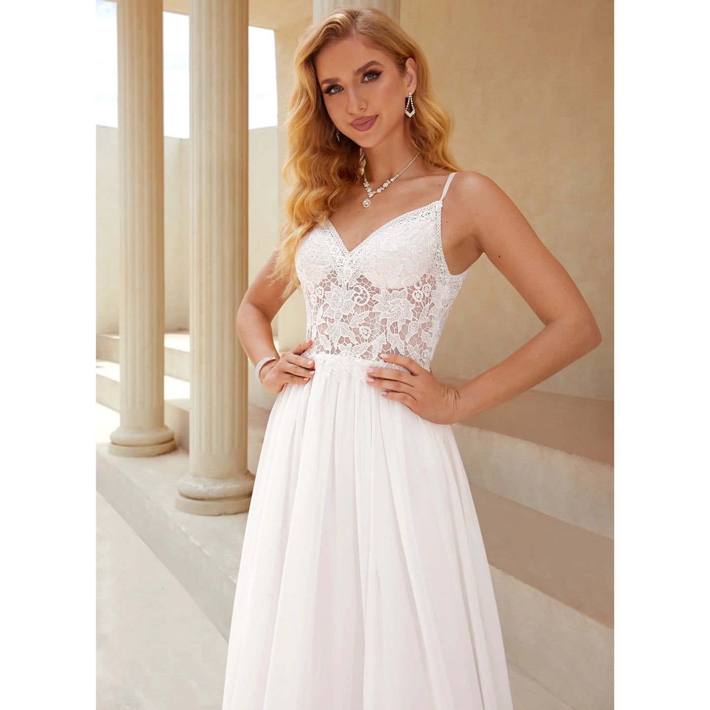 Elegant A-Line V-Neck Sleeveless White Floor-Length Wedding Dresses Bridal Gown