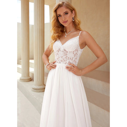 Elegant A-Line V-Neck Sleeveless White Floor-Length Wedding Dresses Bridal Gown