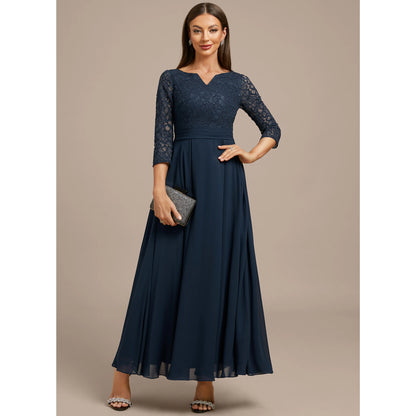 Elegant A-Line V-Neck Three-Quarter Sleeve Beaded Navy Blue Mother of the Bride Gown