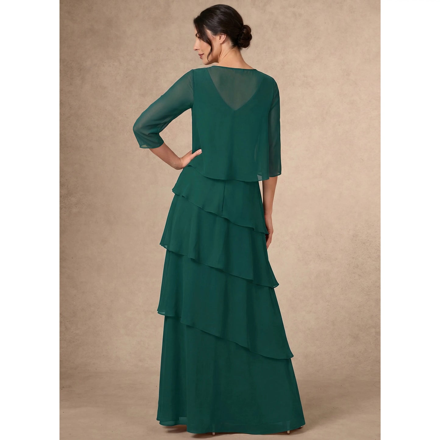Elegant A-Line V-Neck With Jacket Dark Green Floor-Length Mother of the Bride Dress