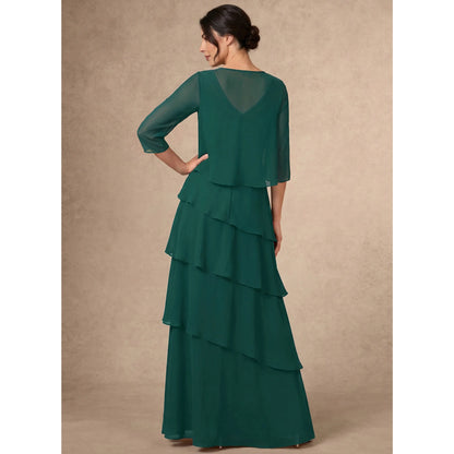 Elegant A-Line V-Neck With Jacket Dark Green Floor-Length Mother of the Bride Dress