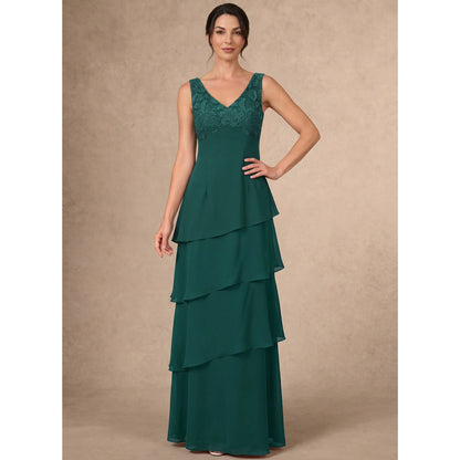 Elegant A-Line V-Neck With Jacket Dark Green Floor-Length Mother of the Bride Dress