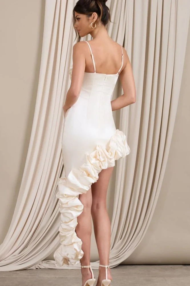 Elegant Asymmetrical Draped Cowl Neck Sleeveless Ivory Mini Homecoming Dress