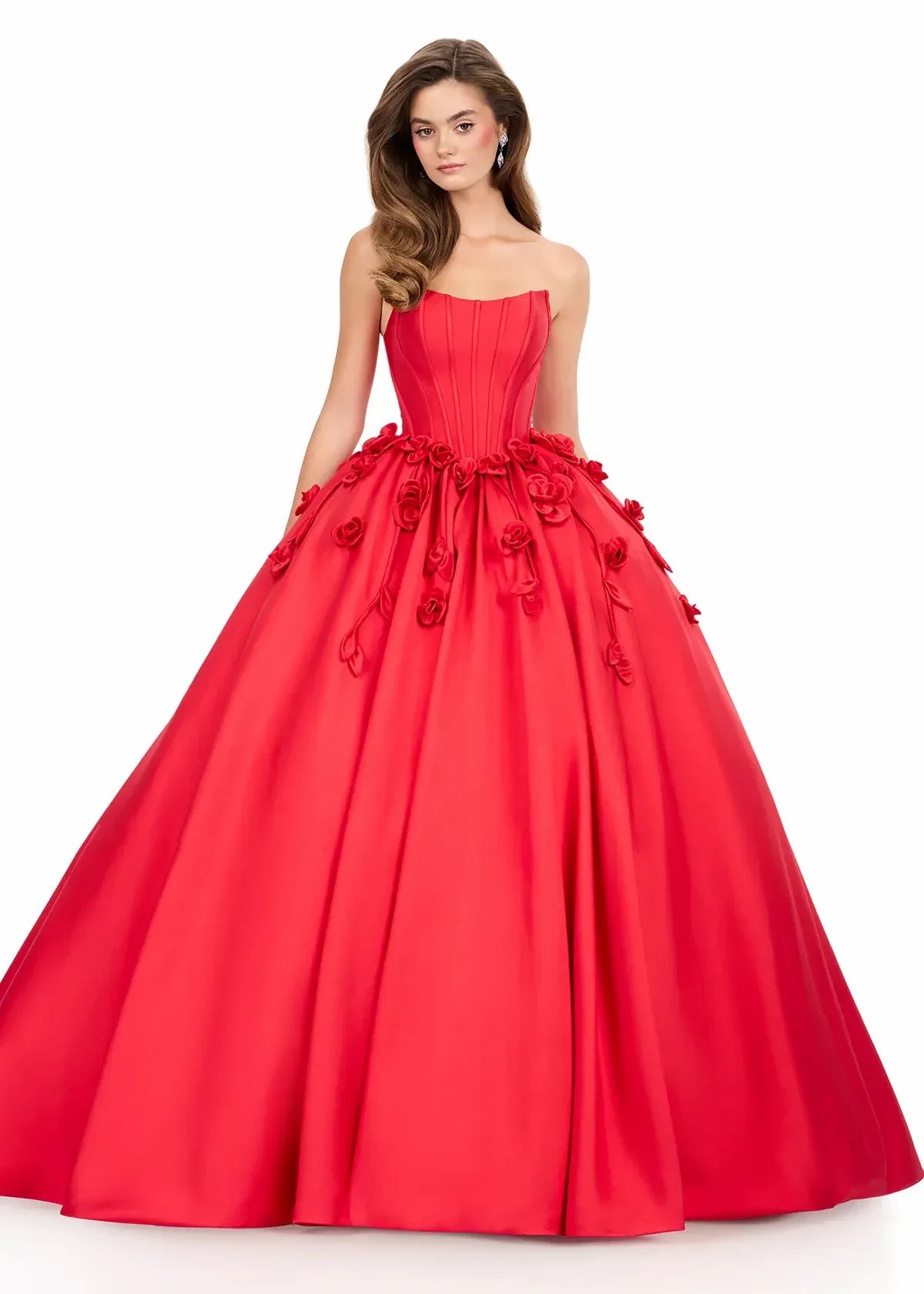 Elegant Ball Gown Strapless Sleeveless Corset Floral Red Floor-Length Evening Gown