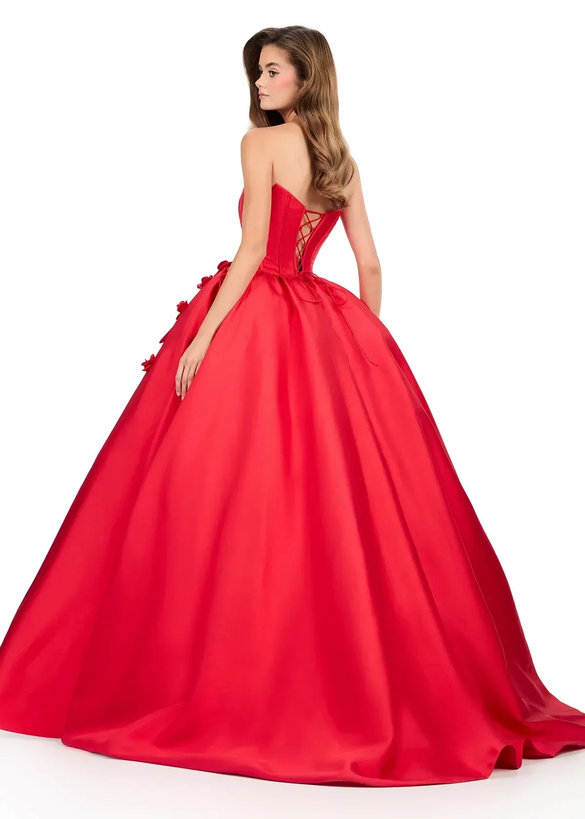 Elegant Ball Gown Strapless Sleeveless Corset Floral Red Floor-Length Evening Gown