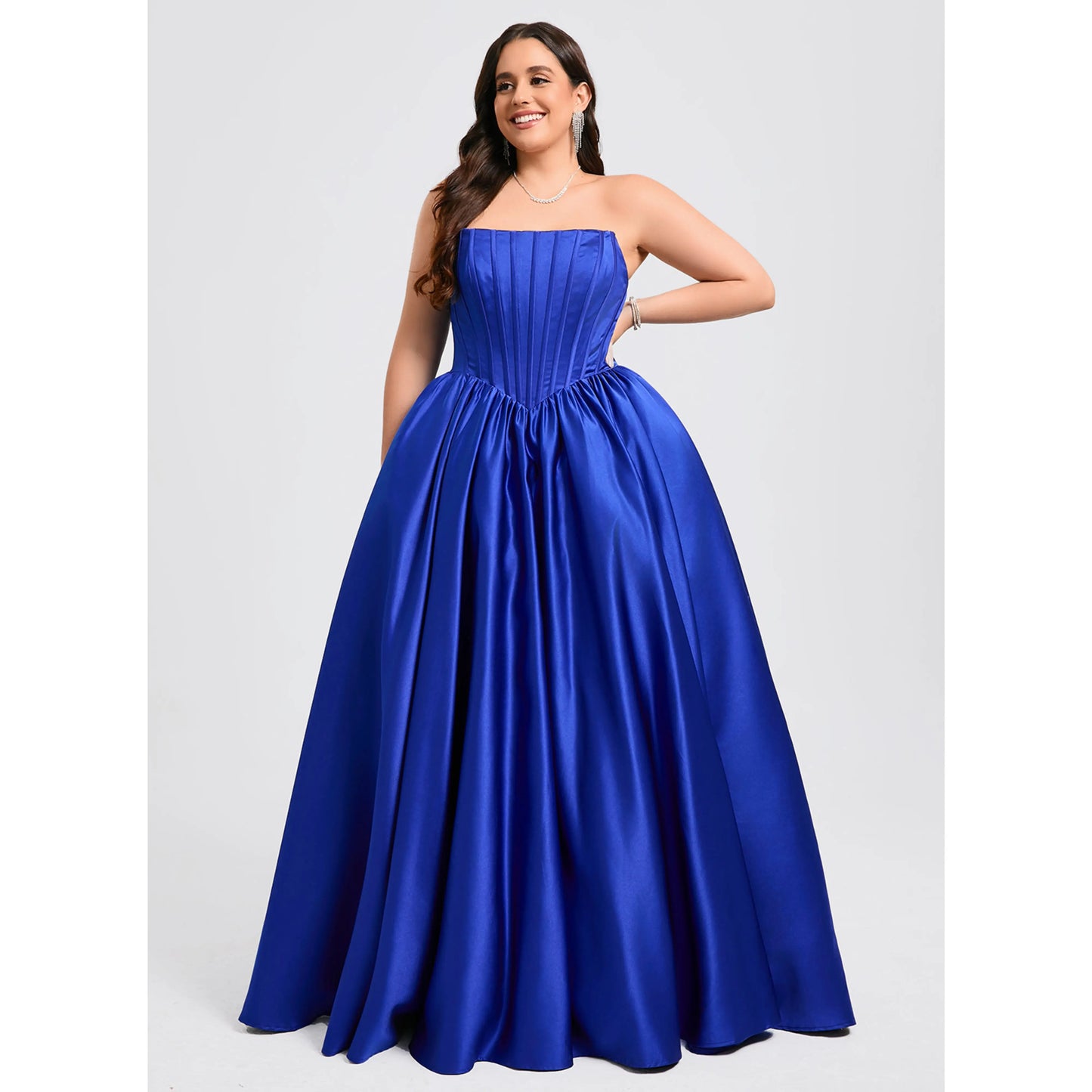 Elegant Ball Gown Strapless Sleeveless Pleated Royal Blue Floor-Length Prom Dresses