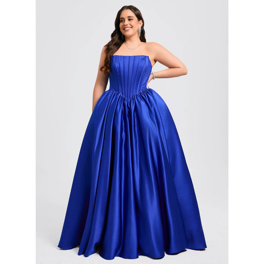 Elegant Ball Gown Strapless Sleeveless Pleated Royal Blue Floor-Length Prom Dresses