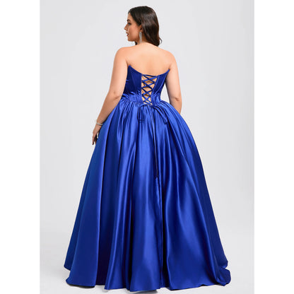 Elegant Ball Gown Strapless Sleeveless Pleated Royal Blue Floor-Length Prom Dresses