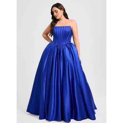 Elegant Ball Gown Strapless Sleeveless Pleated Royal Blue Floor-Length Prom Dresses