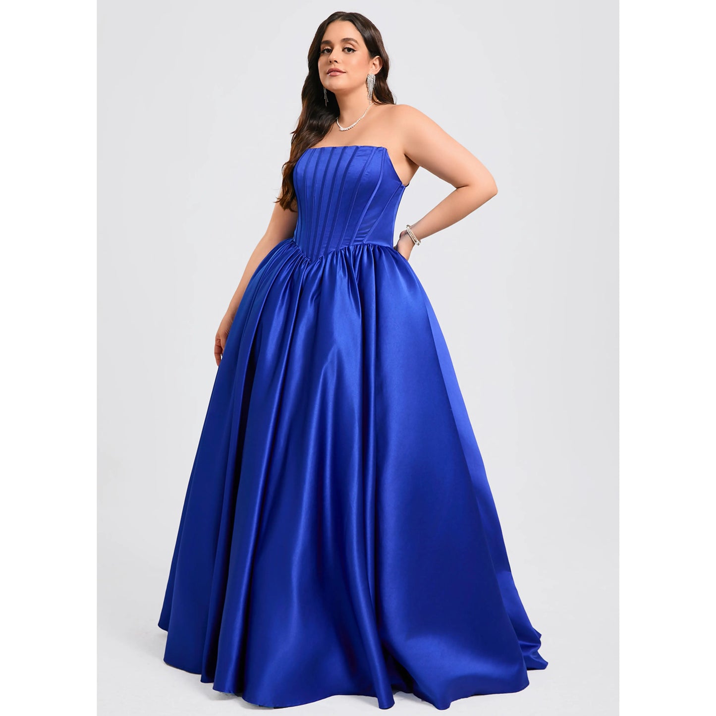 Elegant Ball Gown Strapless Sleeveless Pleated Royal Blue Floor-Length Prom Dresses