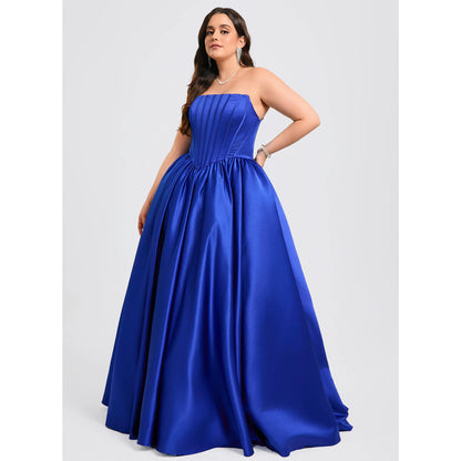 Elegant Ball Gown Strapless Sleeveless Pleated Royal Blue Floor-Length Prom Dresses