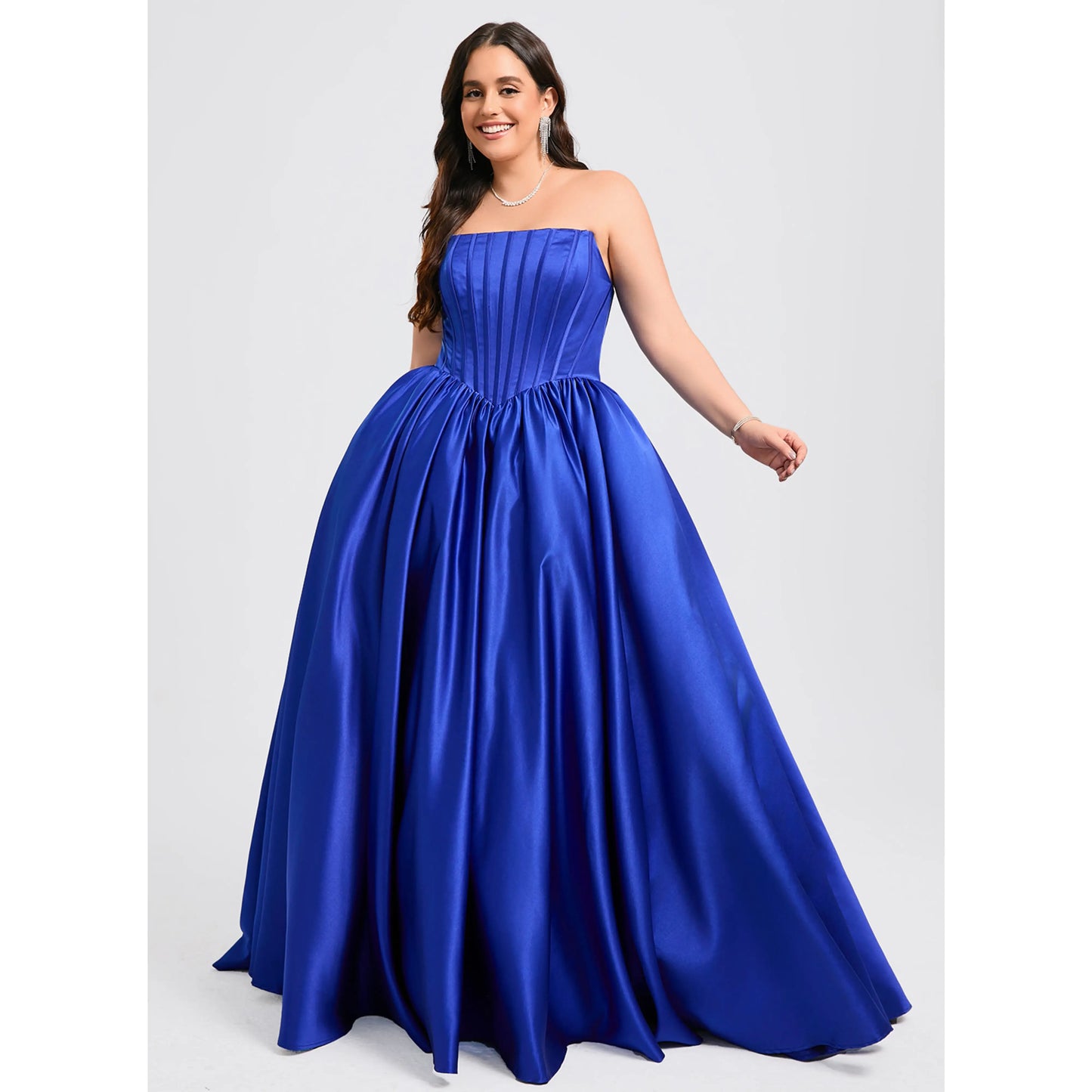 Elegant Ball Gown Strapless Sleeveless Pleated Royal Blue Floor-Length Prom Dresses
