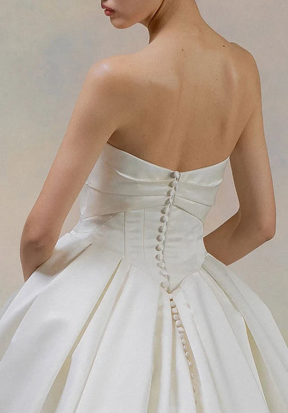 Elegant Ballgown Strapless Sleeveless Pleated Corset Ivory Maxi Wedding Dresses Bride