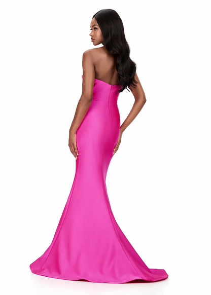 Elegant Beaded One-Shoulder Mermaid Hot Pink Floor-Length Evening Gown
