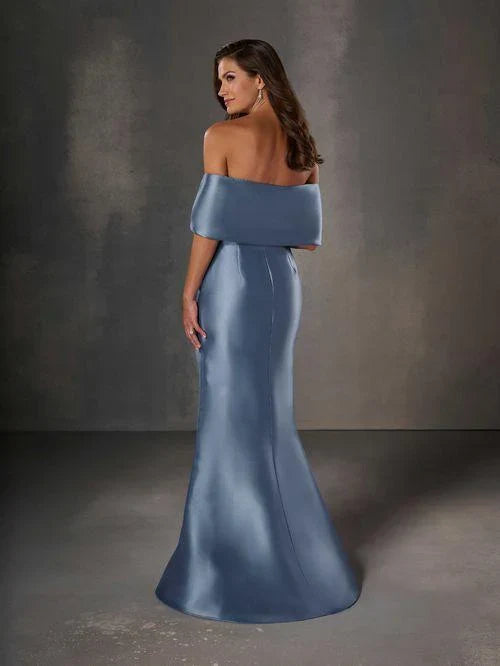 Elegant Column Strapless Sleeveless Bow Blue Mother of the Bride Dress