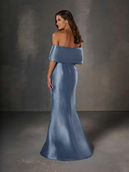 Elegant Column Strapless Sleeveless Bow Blue Mother of the Bride Dress