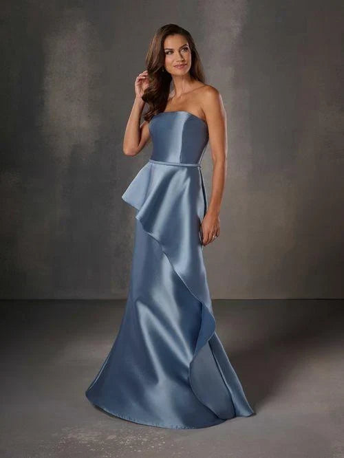 Elegant Column Strapless Sleeveless Bow Blue Mother of the Bride Dress