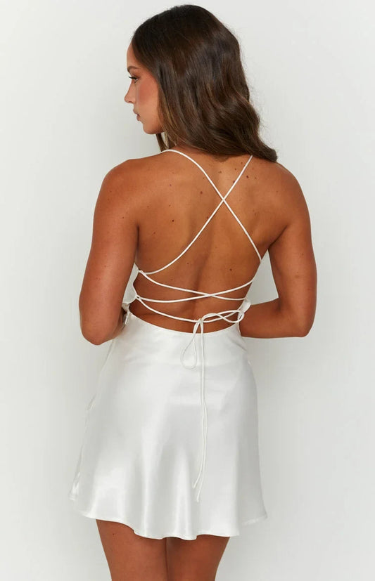 Elegant Cowl Neck Backless White Mini Homecoming dresses