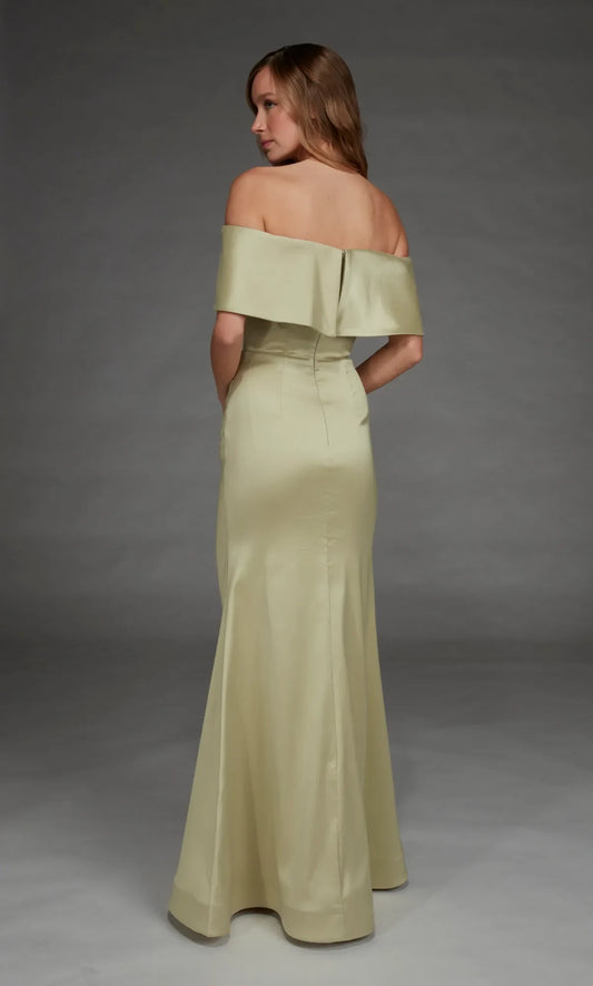 Elegant Draped Sheath Off-Shoulder Sage Floor-Length Mother of the Bride Gown