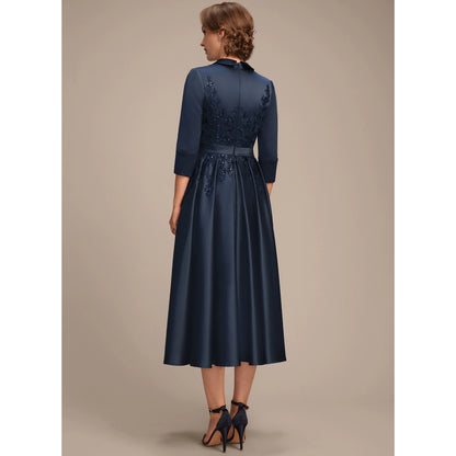 Elegant Embellished A-Line Navy Blue Midi Mother of the Bride Dress