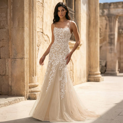 Elegant Fit-and-Flare Sweetheart Sleeveless Embroidered Champagne Floor-Length Prom Dress Gown