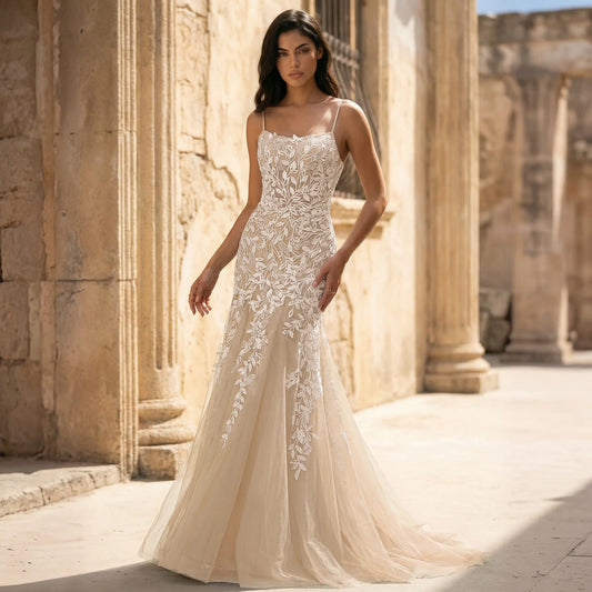 Elegant Fit-and-Flare Sweetheart Sleeveless Embroidered Champagne Floor-Length Prom Dress Gown