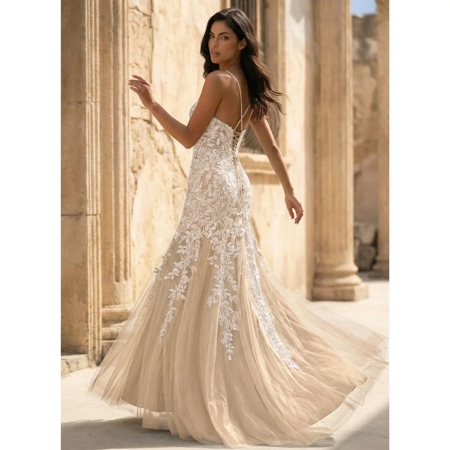 Elegant Fit-and-Flare Sweetheart Sleeveless Embroidered Champagne Floor-Length Prom Dress Gown