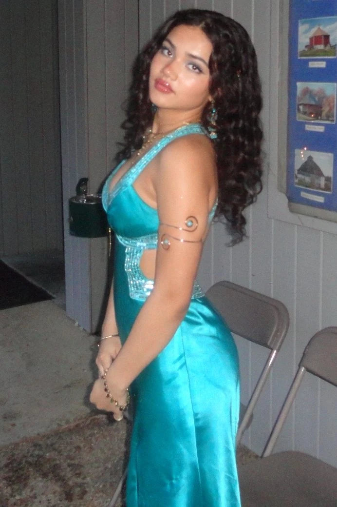 Elegant Fitted Halter Sleeveless Cutout Beaded Turquoise Long Prom Dresses Gown