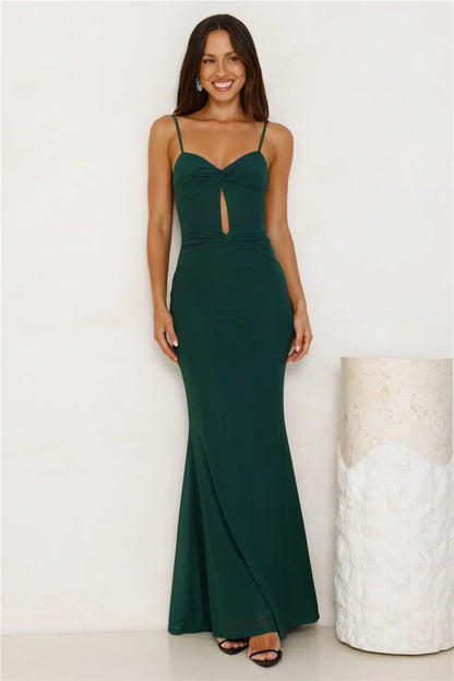 Elegant Fitted Sweetheart Sleeveless Cutout Backless Emerald Green Floor-Length Prom Dress