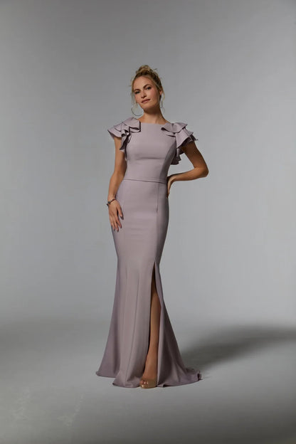 Elegant Mermaid Bateau Ruffled Slit Lilac Mother of the Bride Dress