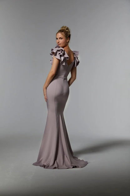 Elegant Mermaid Bateau Ruffled Slit Lilac Mother of the Bride Dress