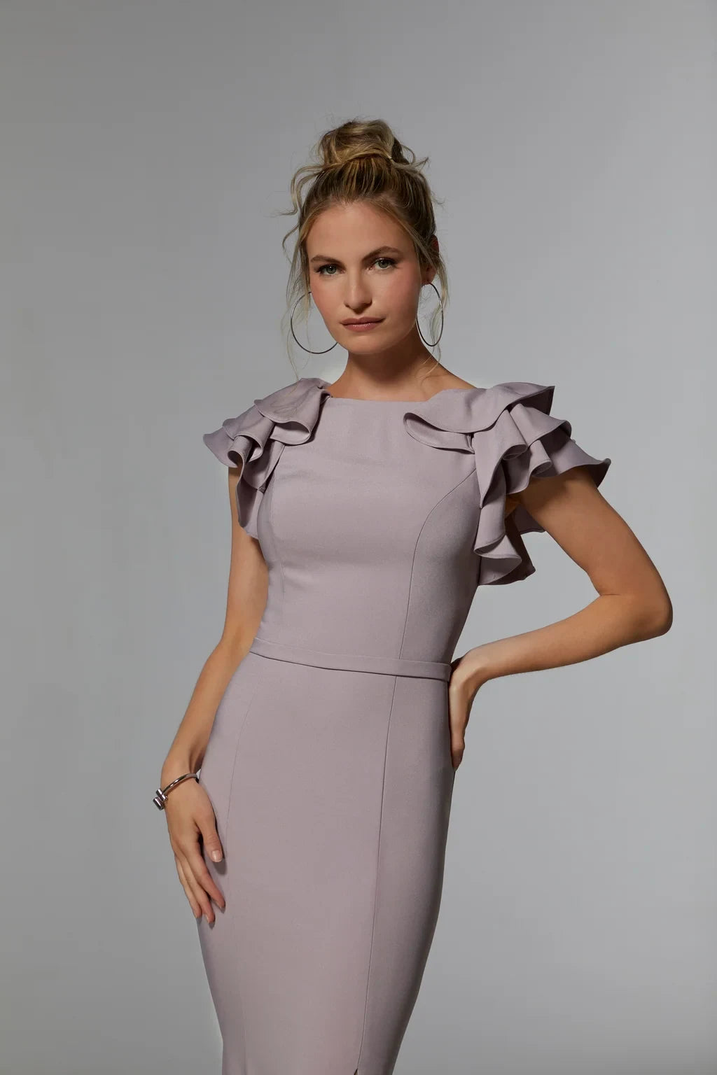 Elegant Mermaid Bateau Ruffled Slit Lilac Mother of the Bride Dress