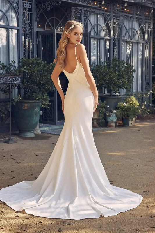 Elegant Mermaid Cowl Neck Sleeveless Glamorous Modern Ivory Floor-Length Wedding Dresses Gown
