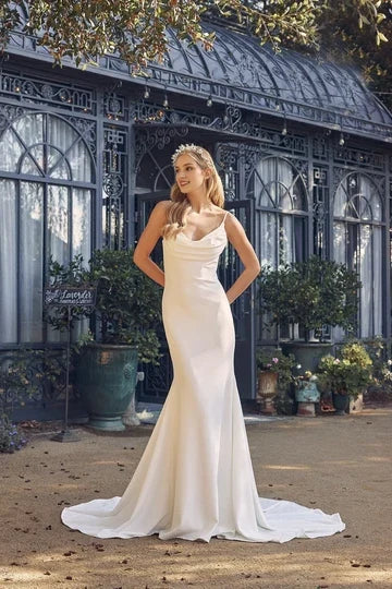 Elegant Mermaid Cowl Neck Sleeveless Glamorous Sophisticated Ivory Floor-Length Wedding Dresses Brides Gown