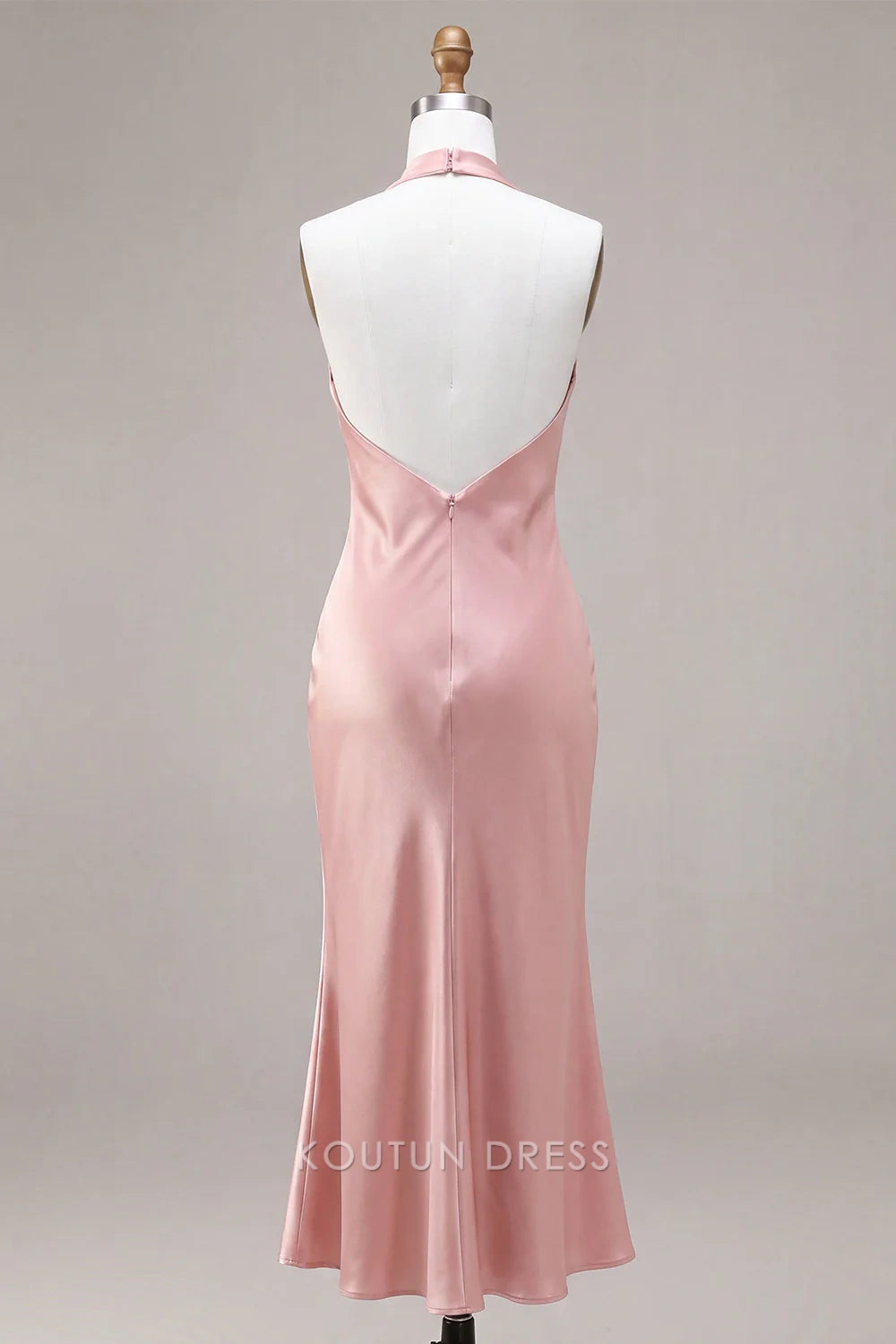 Elegant Mermaid Halter Sleeveless Backless Bow Pink Floor-Length Prom Dresses Women's Gown
