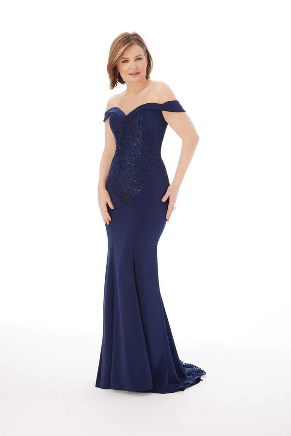 Elegant Mermaid Off-Shoulder Beaded Slate Grey Floor-Length Mother of the Bride Gown