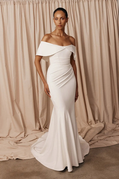 Elegant Mermaid Off-Shoulder Chic Ivory Floor-Length Wedding Dresses Bridal Gown
