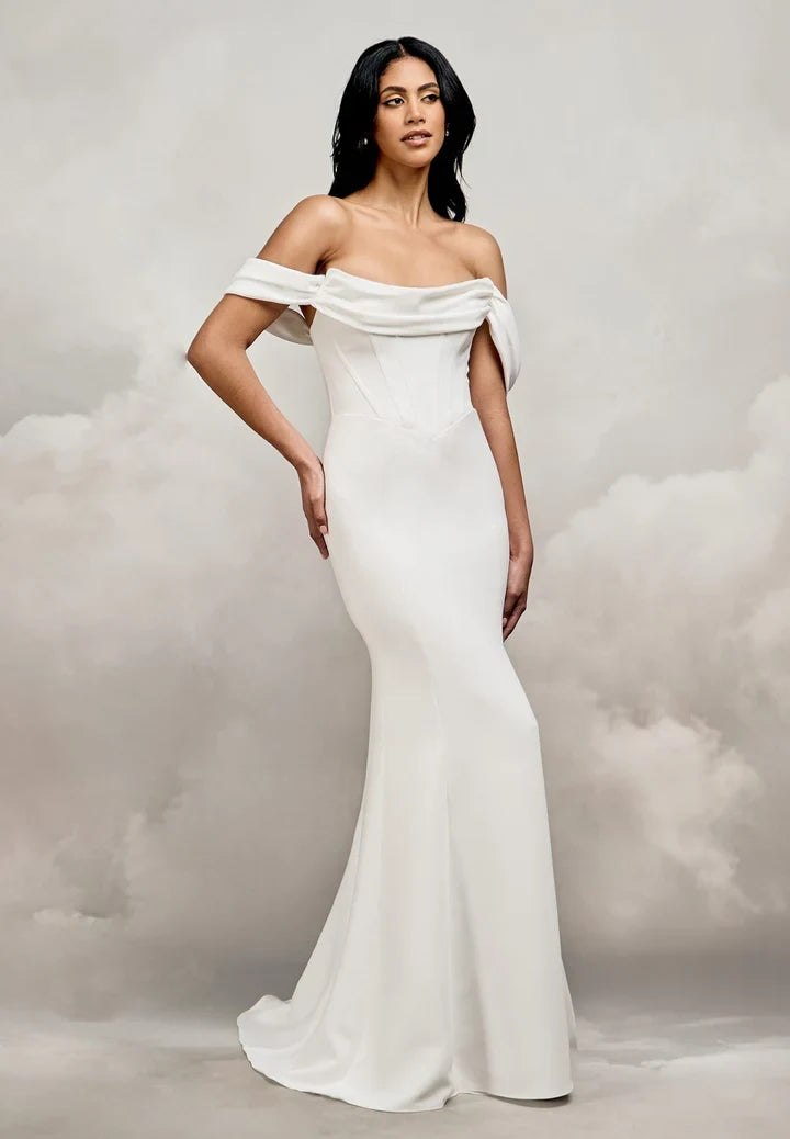 Elegant Mermaid Off-Shoulder Corset Slit White Maxi Wedding Dresses For Women Gown