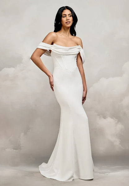 Elegant Mermaid Off-Shoulder Corset Slit White Maxi Wedding Dresses For Women Gown
