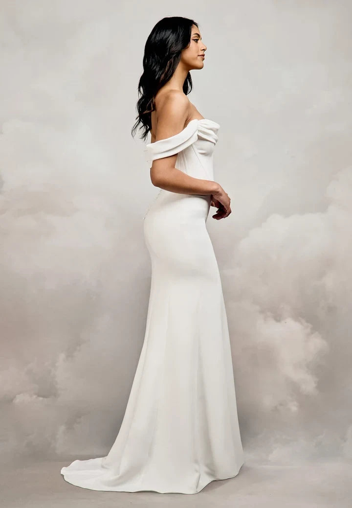 Elegant Mermaid Off-Shoulder Corset Slit White Maxi Wedding Dresses For Women Gown