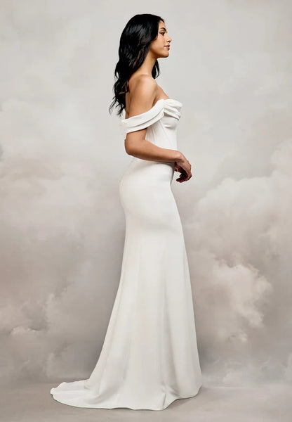 Elegant Mermaid Off-Shoulder Corset Slit White Maxi Wedding Dresses For Women Gown