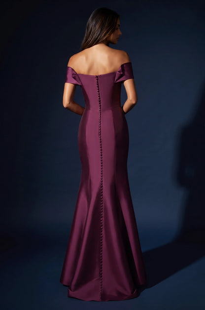 Elegant Mermaid Off-Shoulder Criss-Cross Plum Floor-Length Mother Of The Bride Dress Gown