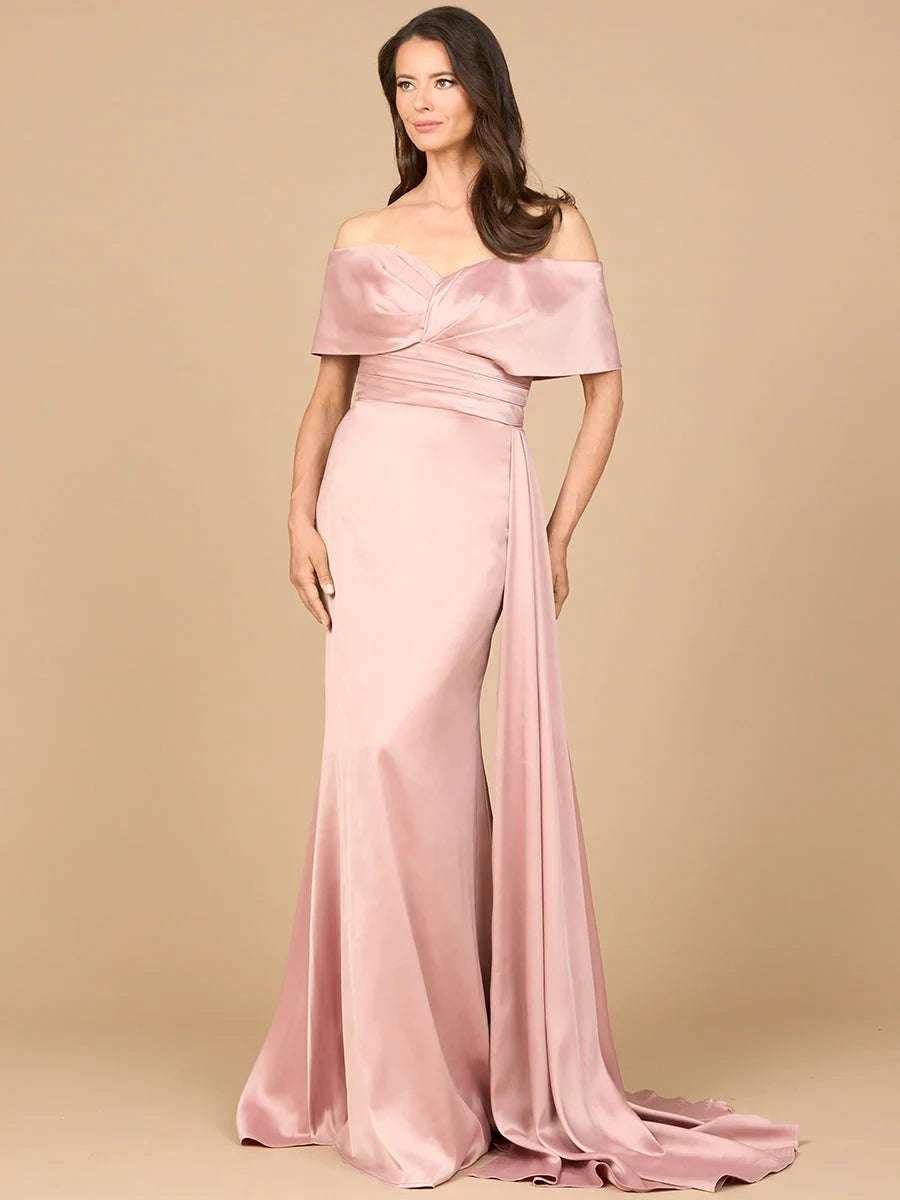 Elegant Mermaid Off-Shoulder Draped Blush Long Mother Of The Bride Dress