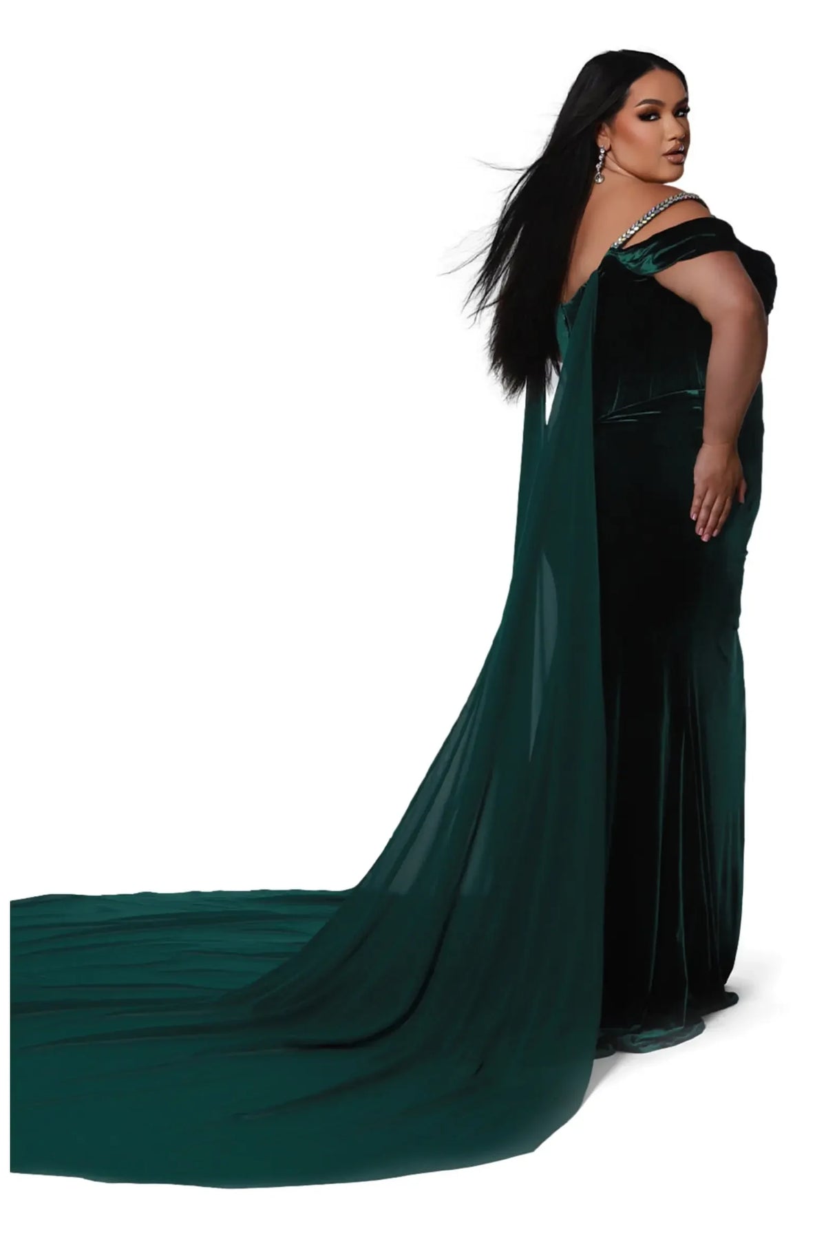 Elegant Mermaid Off-Shoulder Embellished Slit Emerald Floor-Length Evening Dresses Women's Gown