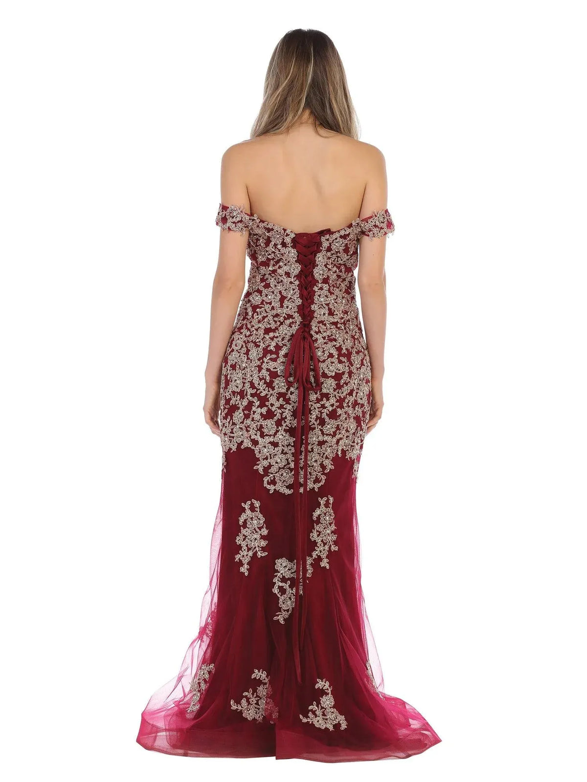 Elegant Mermaid Off-Shoulder Embroidered Burgundy Long Mother of the Bride Dress Gown