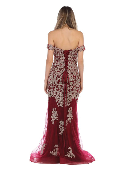 Elegant Mermaid Off-Shoulder Embroidered Burgundy Long Mother of the Bride Dress Gown